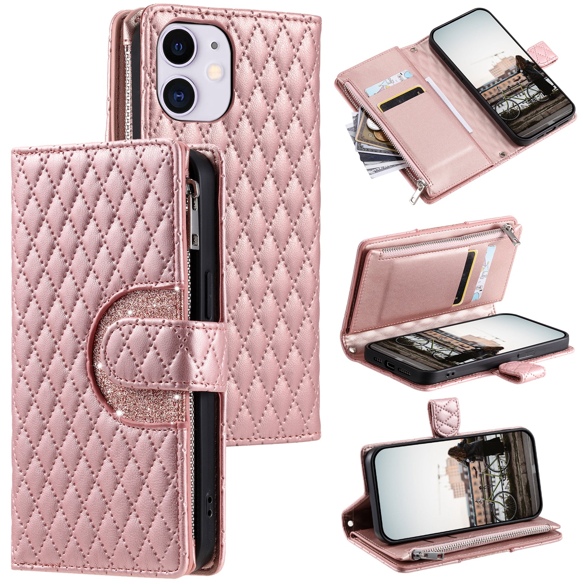 Style 012 for iPhone 11 Leather Case with Wrist Strap Rhombus Glitter Zipper Pocket Phone Cover Style 012 for iPhone 11 Leather Case with Wrist Strap Rhombus Glitter Zipper Pocket Phone Cover